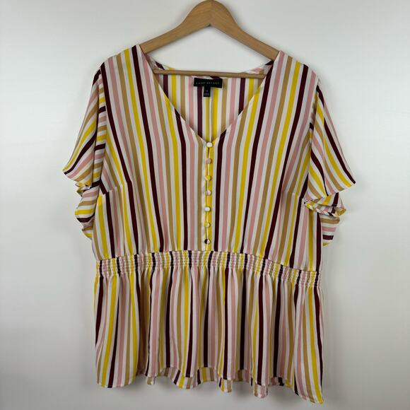 Lane Bryant Womens V-Neck Smock Waist Short Sleeve Top Sz 18 | Lightweight Flowy - Picture 4 of 16